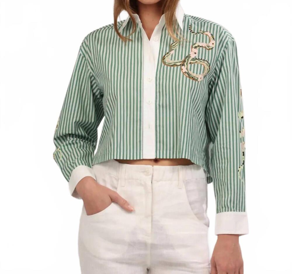 NEW LAS SUREÑAS snake stripes poplin shirt in green
